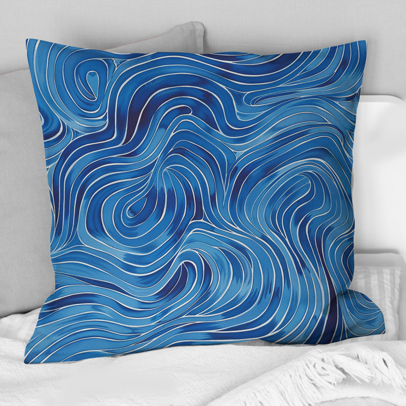 Coussin bleu Midcentury Waves II - Midcentury, H 18 po x l 18 po