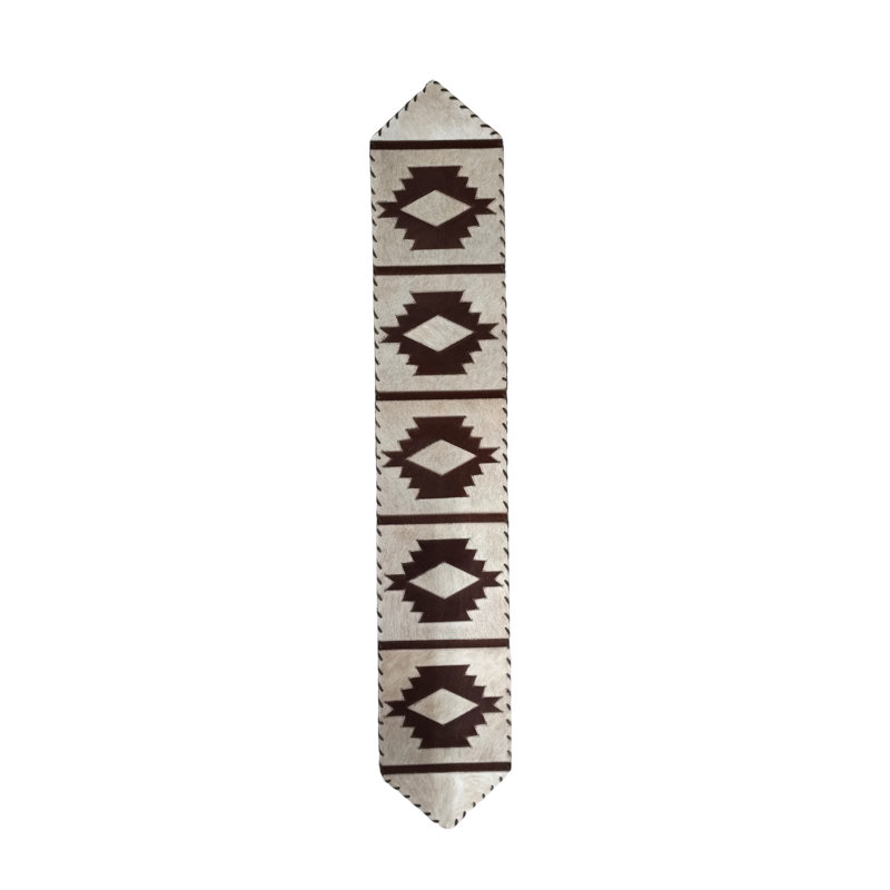 Dark Southwestern Cowhide Table Runner, 96" L x 12" D, Cream/Brown