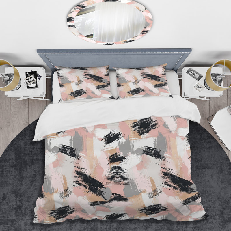 Ensemble de housse de couette Abstract Pink I, Housse de couette simple + 2 taies décoratives st