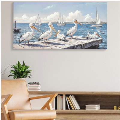 Beach Wall Art - Large Blue Ocean Seagull Canvas Pictures for Living Room Aesthetic Beach Birds Painting Prints Modern Coastal Seascape Artwork Wall Art for Bedroom Decoration 20" X 44"