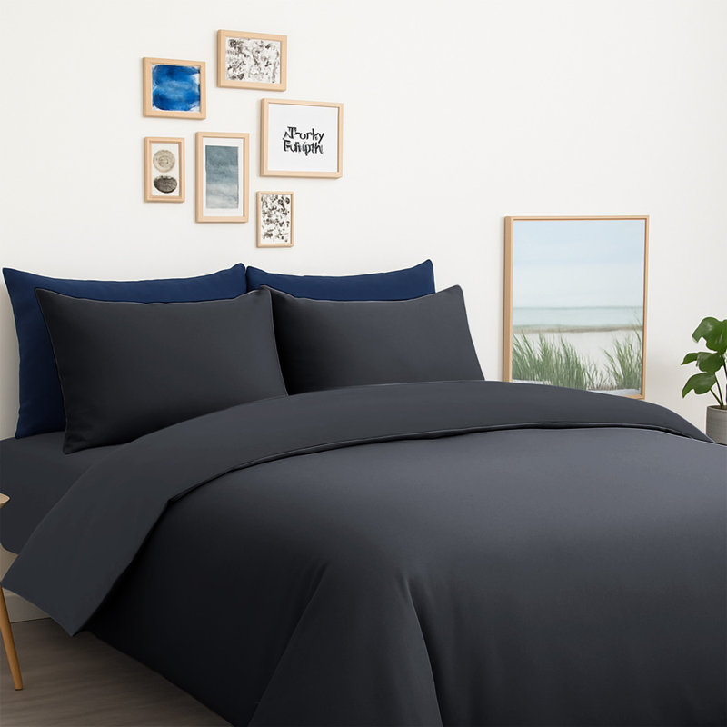 Microfiber No Pattern Duvet Cover Set with Pillowcases, Charcoal, Single Duvet Cover + 2 Standard Pillowcases