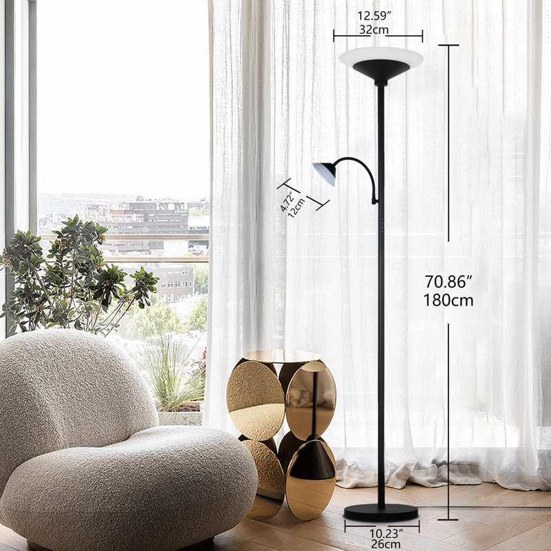 71'' Torchiere Uplight Floor Lamp with Reading Light