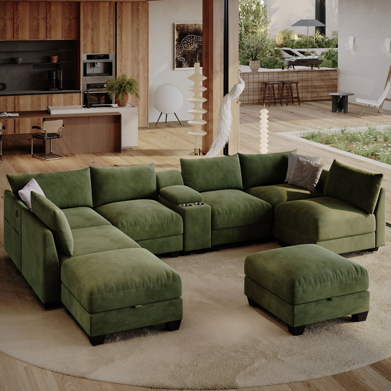  Canapé modulaire en forme de U de 136,2 po Amold, canapé modulaire à 8 places Amf, canapé-lit de salon confortable avec repose-pieds et console