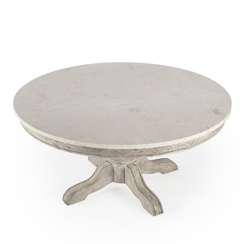 Pedestal Coffee Table, Distressed Gray Top/Rustic Gray Base