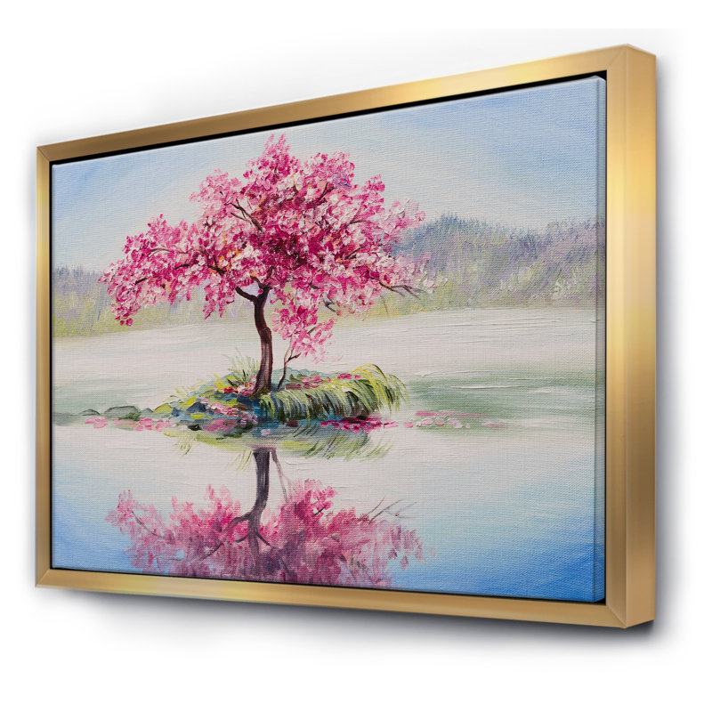 Cerisier japonais sur un petit îlot idyllique - reproduction d'art sur toile, H 12 po x l 20 po x P 1 po