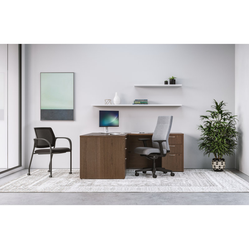 Mod L-Desk with Dual Pedestals, 60" W x 72" D x 29" H, Sepia Walnut