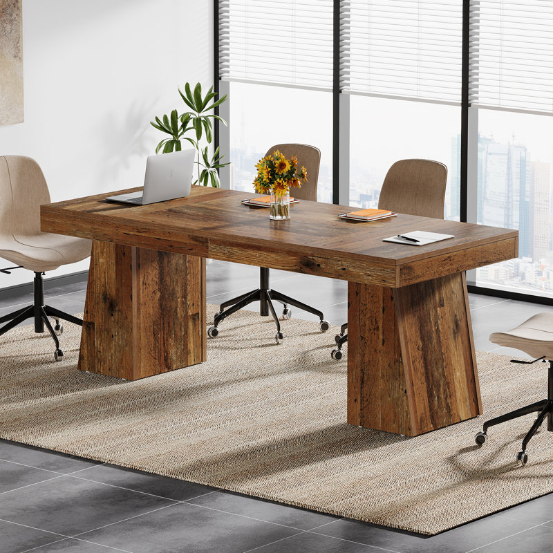 Table de conférence de 55 pouces, bureau en bois pour salle de conférence, Rustic Brown