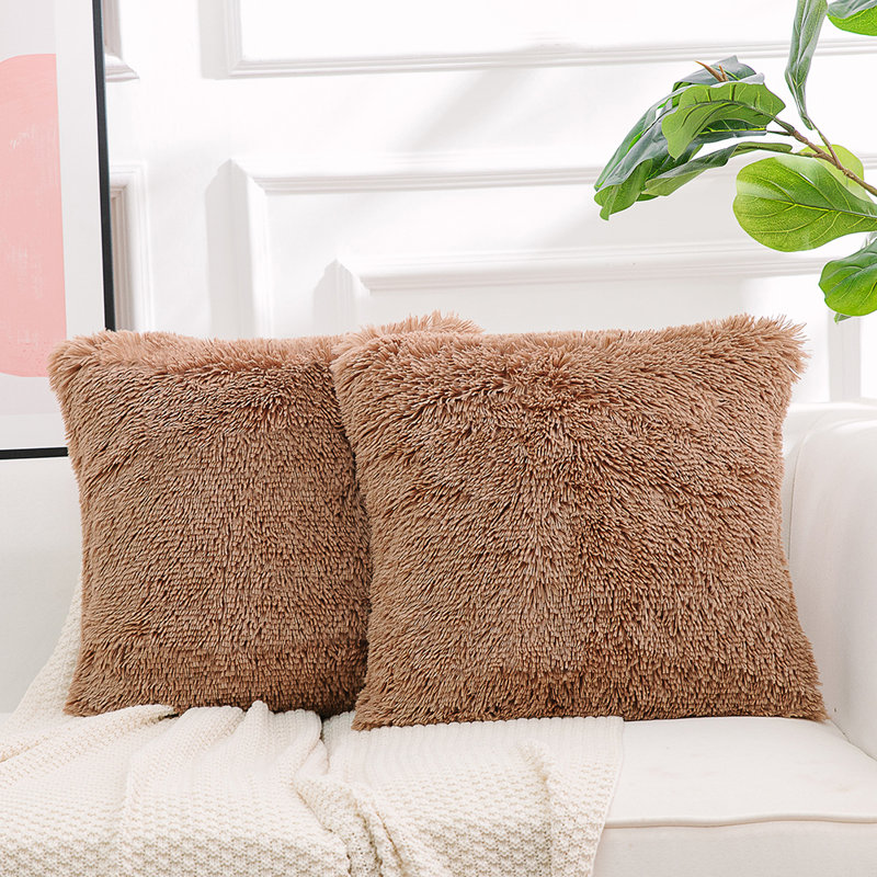 Housse de coussin carrée en fausse fourrure, H 20 po x l 20 po, Kaki