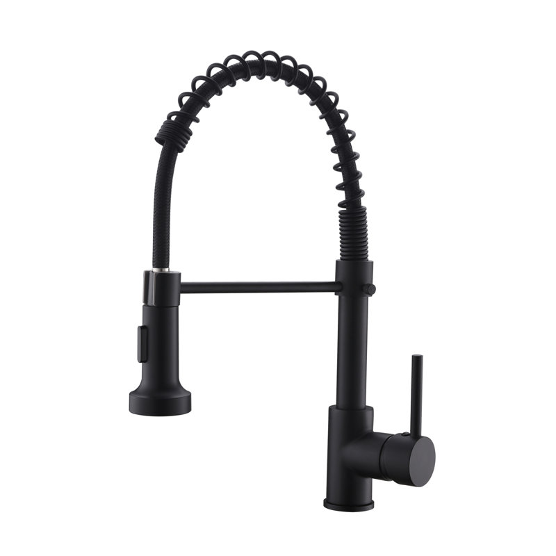 Leak-resistant Brass Matte Black Pull-down Sprayer Kitchen Faucet For Modern Kitchens