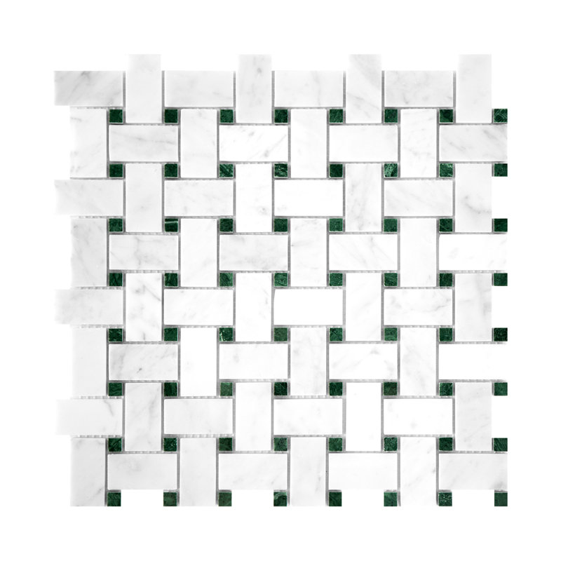 Carreau de mosaïque en marbre poli Carrara, Blanc, vert