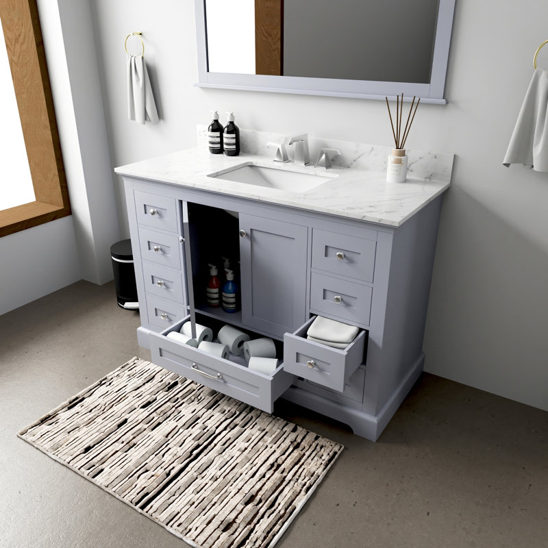 Meuble-lavabo simple avec comptoir en marbre de Carrare, Gris foncé