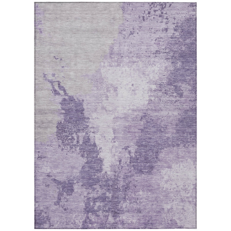 Tapis extérieur lavable abstrait prune et mauve 5 pi x 8 pi