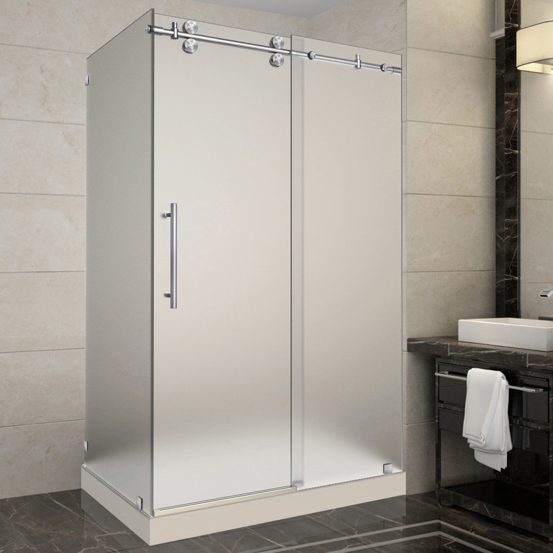 Langham 48" W x 35" D x 77.5" H Frameless Rectangle Sliding Shower enclosure with Base Included, Chrome, Right