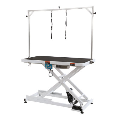 Table de toilettage électrique pour animaux de compagnie de 127 cm (50 po), charge maximale de 181 kg (400 lb), bras de toilettage robuste pour grands chiens, station de toilettage réglable en hauteur, plateau antidérapant.