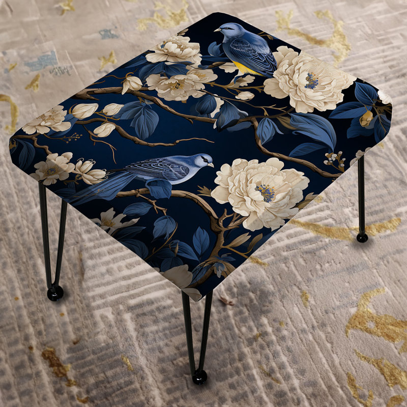 Motif victorien Cobalt Chinoiserie Garden - Repose-pieds rectangulaire floral