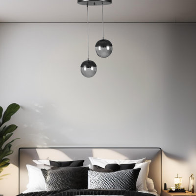 Luminaire suspendu en métal à hauteur réglable 2 lumières avec capuchon en métal