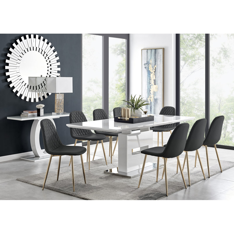 Corova Dining Set with 8 Chairs, Black/Gold