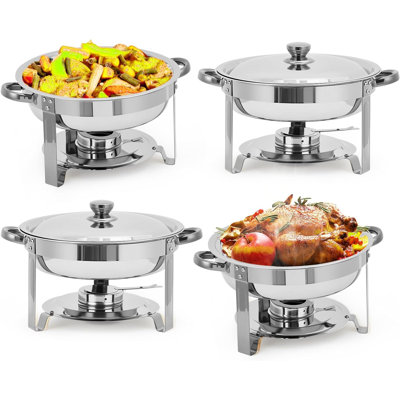 Plats à frire pour buffet, ensemble de chauffe-plats ronds de 5 pintes et ensemble de réchaud avec couvercle, chauffe-plats en acier inoxydable pour banquet de mariage, argent