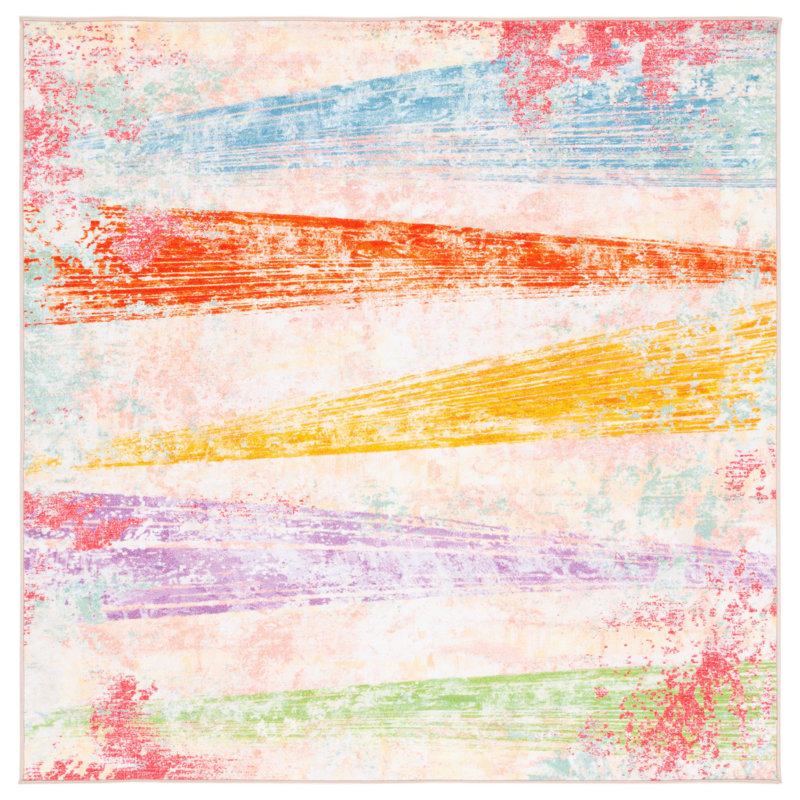 Nichalas Performance Machine Washable Abstract Rug, Square 6'7"