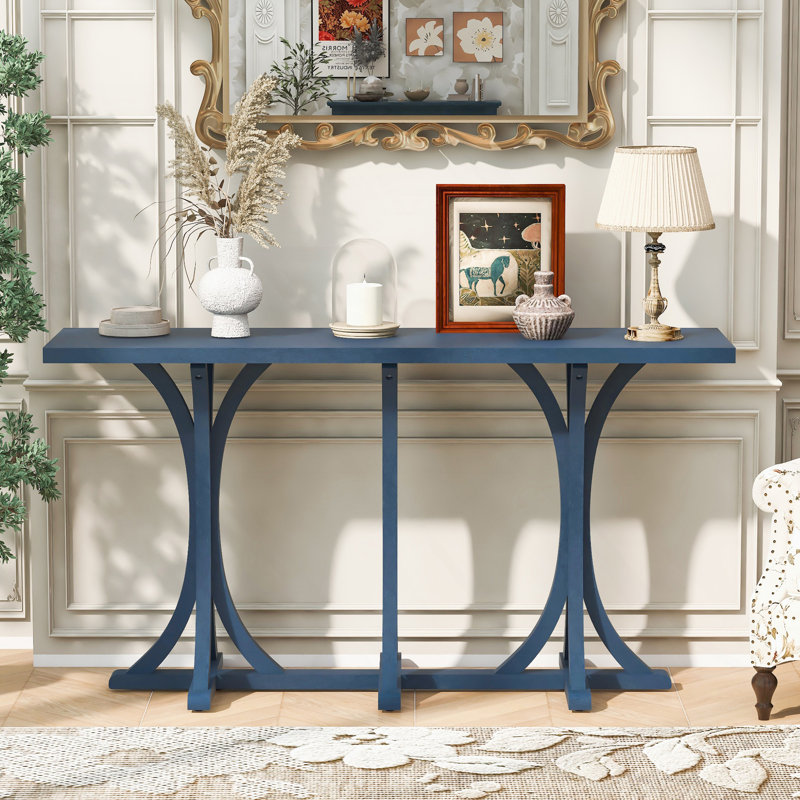 Console, table d'entrée de ferme avec pieds courbés, Marine