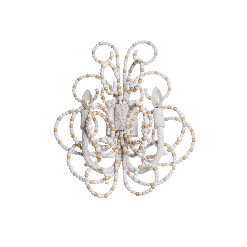 Wood Bead Wall Sconce, Natural/White