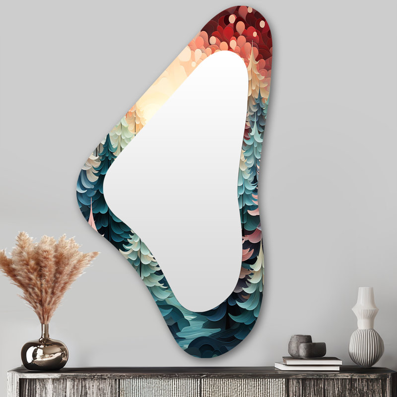Sunset Pine Tree In Christmas - Tree Pine Traditional Asymmetrical Decorative Wall Mirror