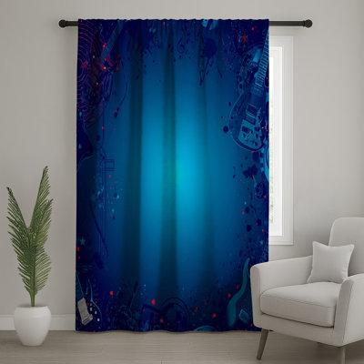 Blue Electric Guitars Window Curtains, Music Sheer & Blockout Curtains - 1 Panel