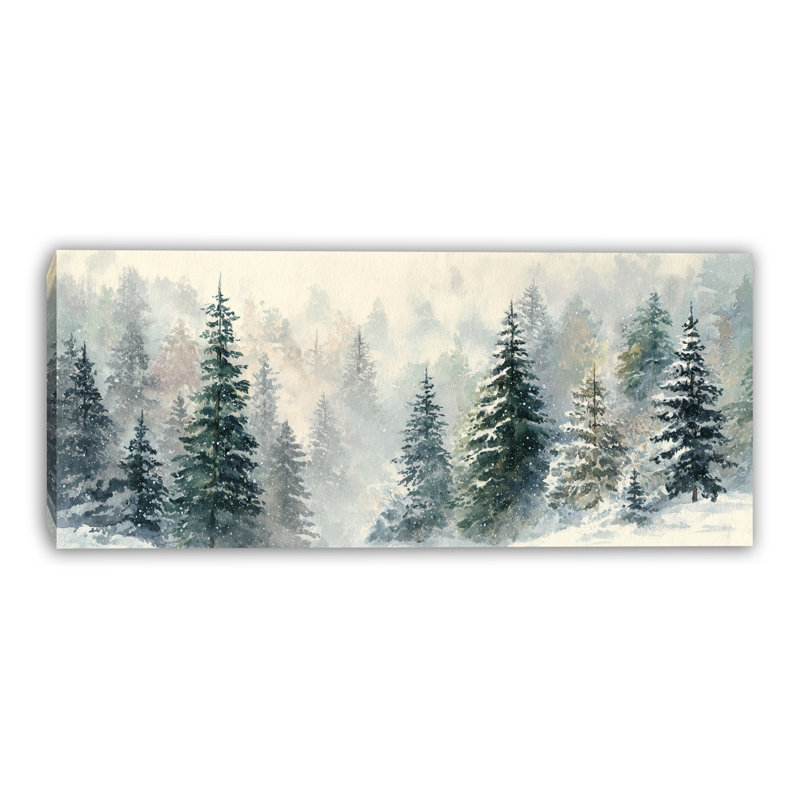 «Misty Evergreen Snowfall Forest», art mural sur toile, H 20 po x l 40 po