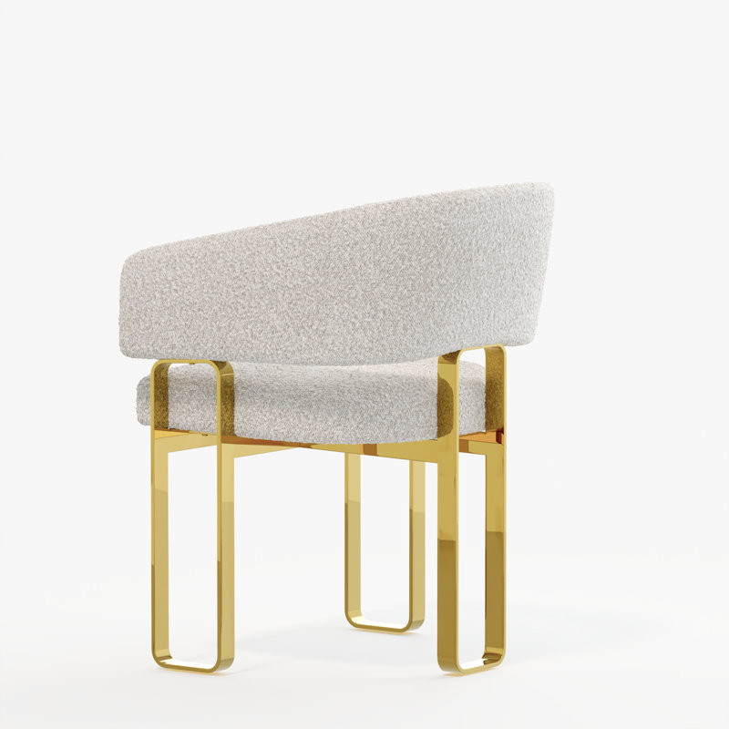 Boucle Barrel Dining Side Chairs With Arms, Gold, White