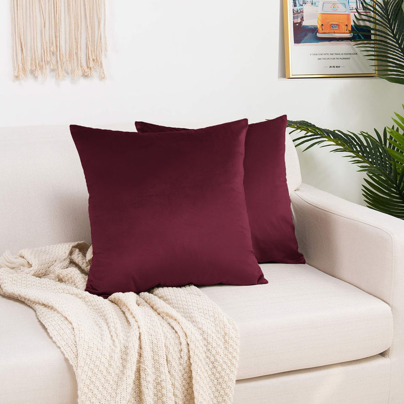 Shiny Velvet Pillow Cover, 12"H x 20"W, Rectangular, Burgundy