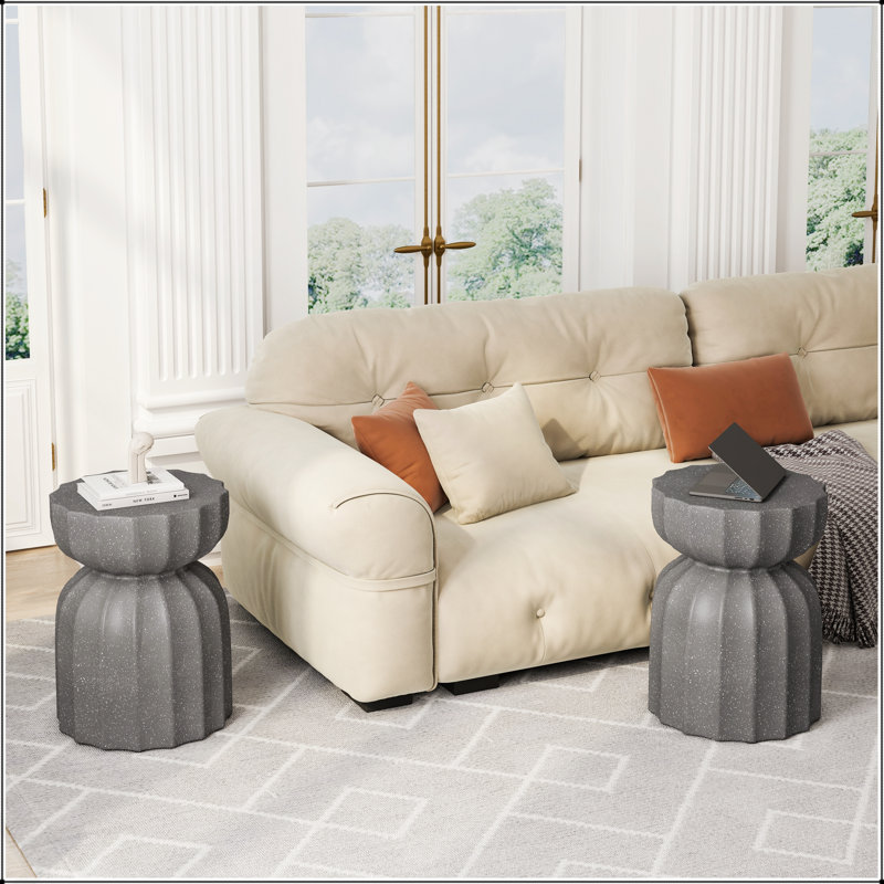Modern Outdoor And Indoor Waterproof Coffee Table And Side Table Set, Durable Mgo Cement Design For Patio, Garden, And Living Room, 2PC