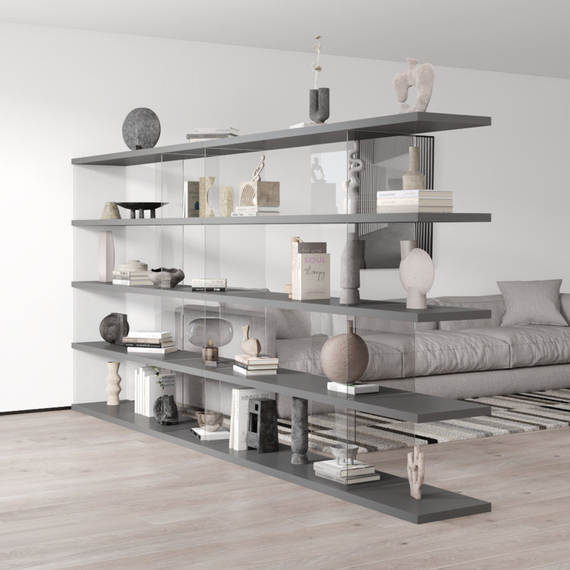 Matana 141.8" Bookcase with Matte Finish, Gray