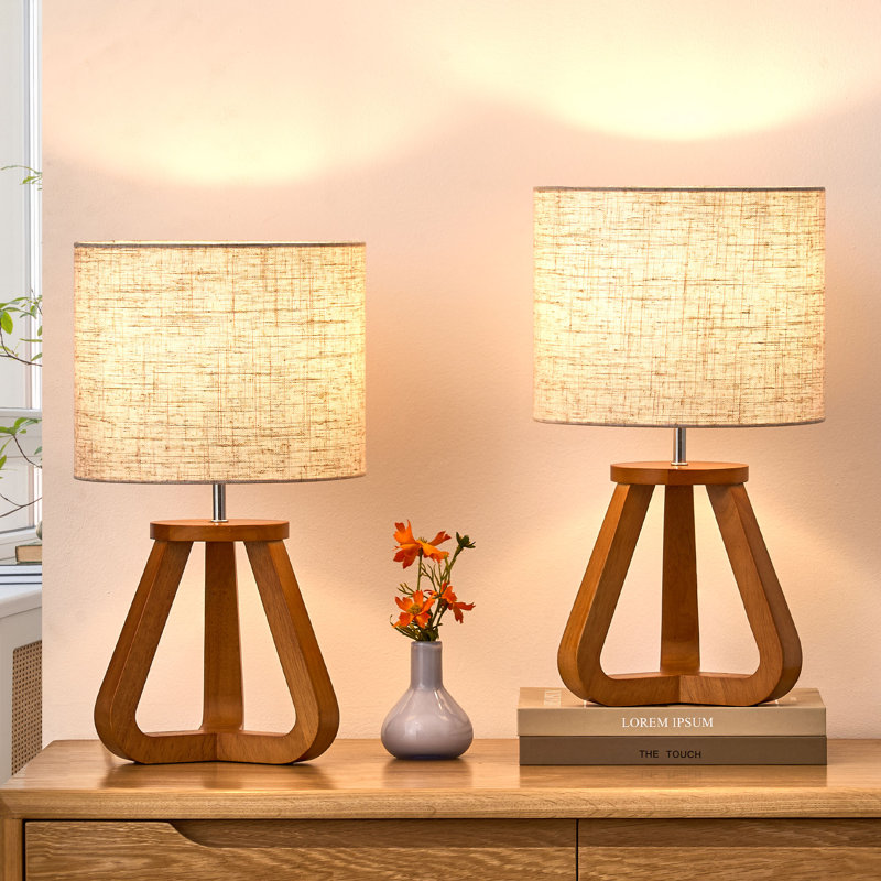 14.57" H Solid Wood Dimmable Table Lamps, Dark Pearwood