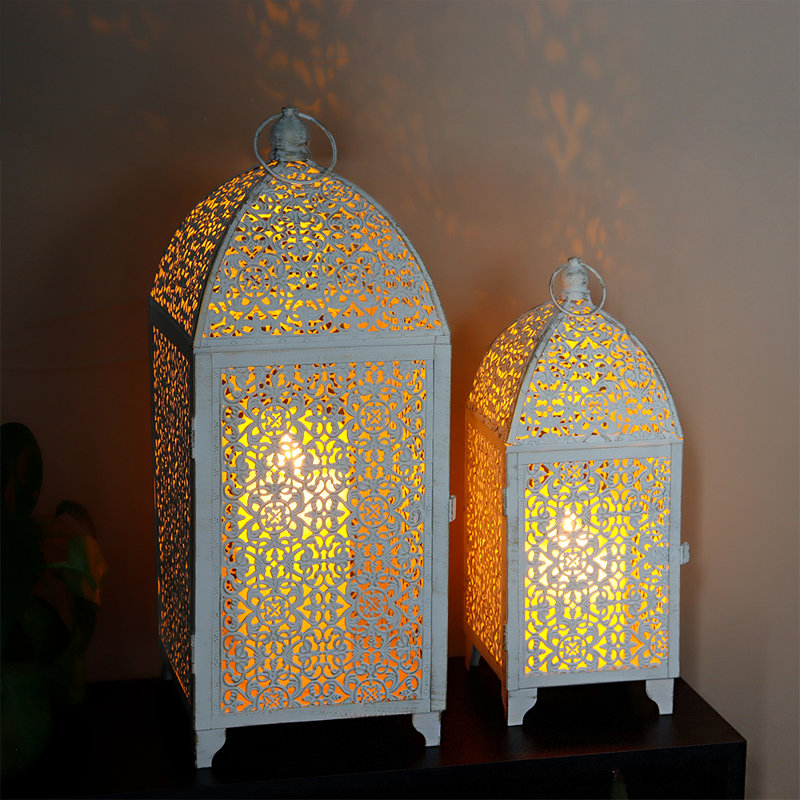 16.5'' H Metal Lantern, White