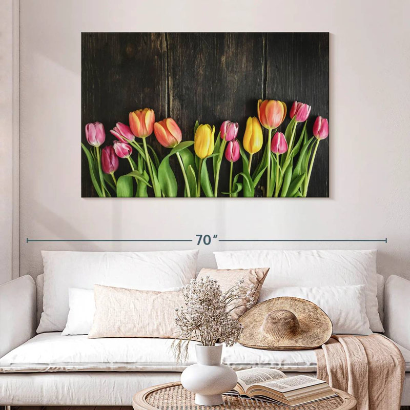Harnek tulipes sur bois, H 32 po x l 48 po
