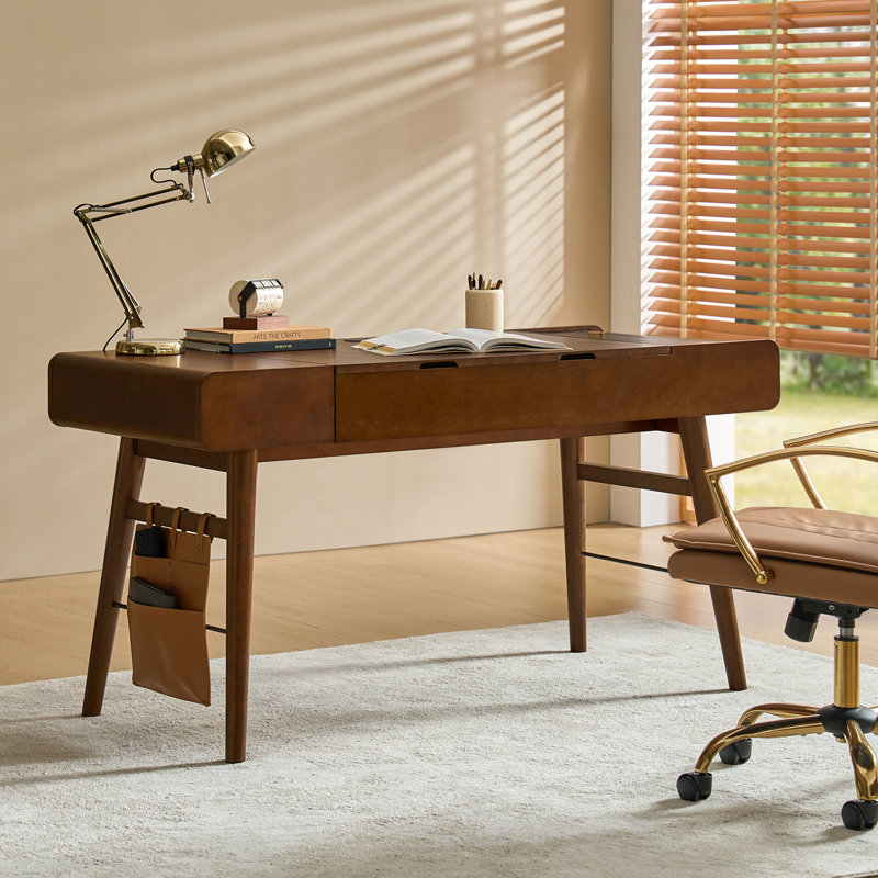 Bureau d'écriture Mid-Century avec prises intégrées Virma, Noyer
