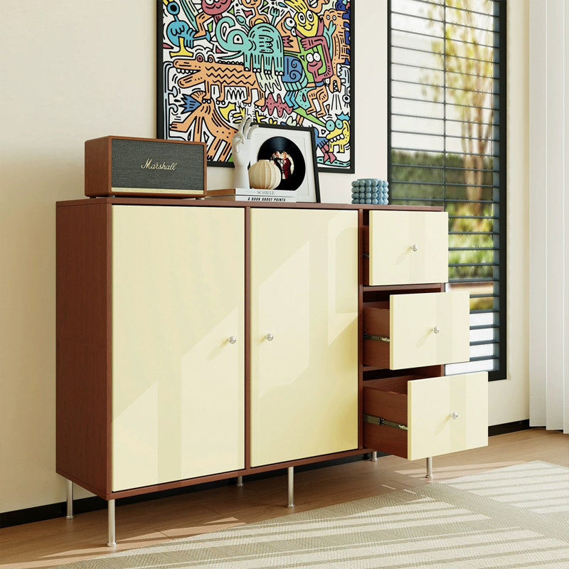 Buffet en bois manufacturé beige et cerisier, H 35,43 po x l 51,18 po x P 15,75 po 