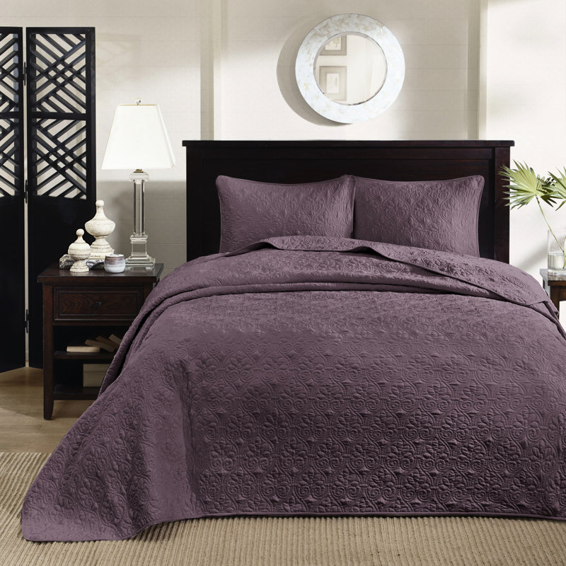 Grand couvre-lit réversible mauve grand - Matelassé pour le confort du lit pré-lavé et rembourré en coton