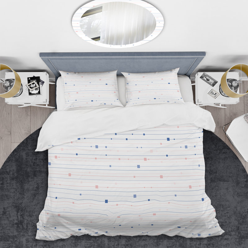 Ensemble de housse de couette à rayures horizontales blanches - Polyester en microfibre