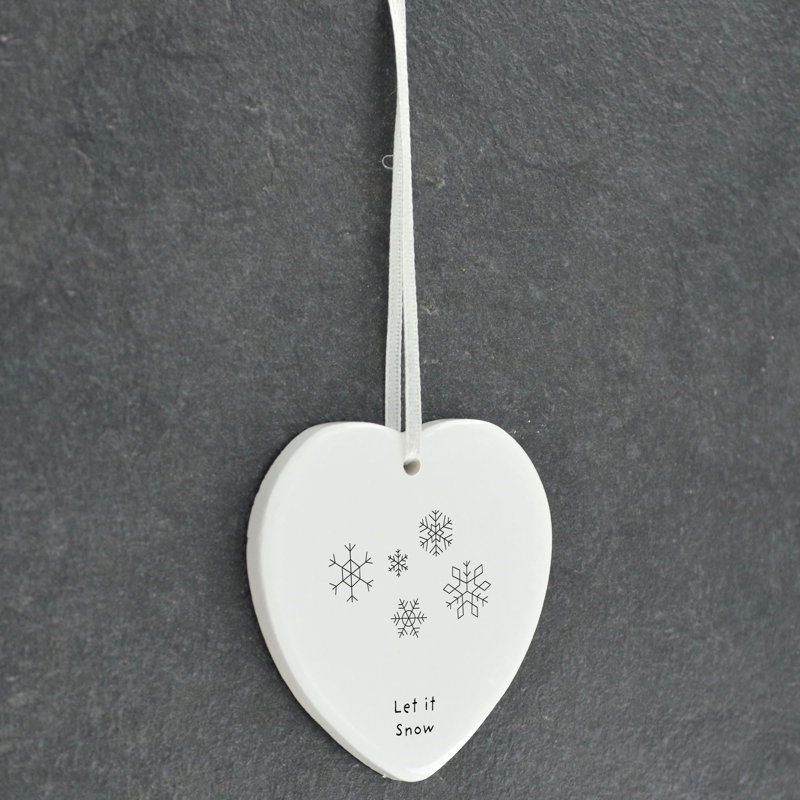 Let It Snow Heart Shaped Ceramic Ornament