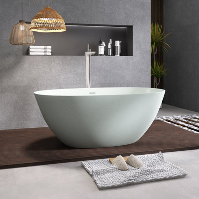 Baignoire de trempage autoportante en résine de 59 po avec trop-plein et drain escamotable, 59 po