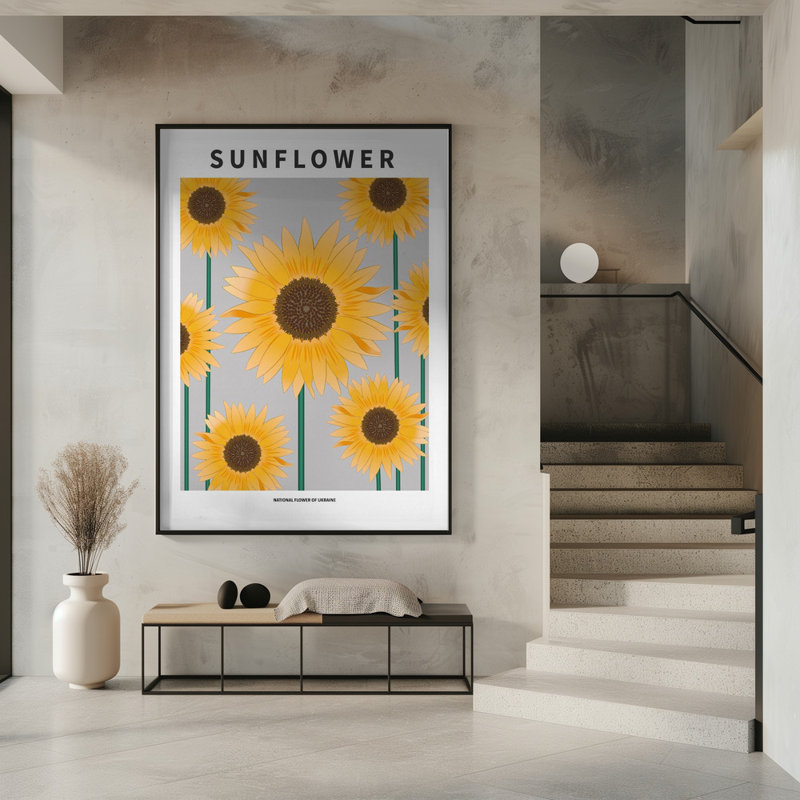 "Sunflower", art mural texturé encadré, Noir, H 14 po x l 10 po
