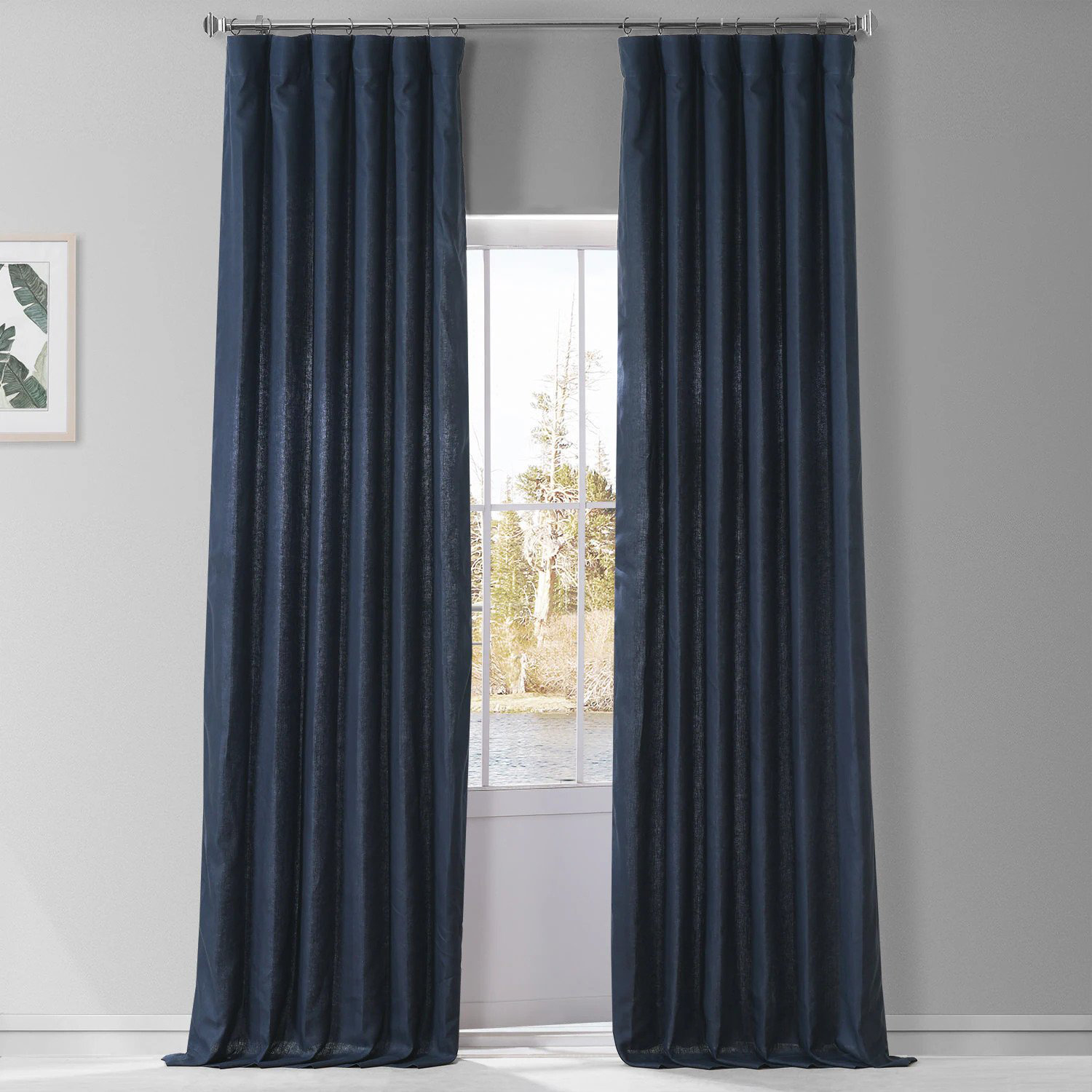 Briella Room Darkening Linen Curtain Panel, 50" W x 120" L, Native Navy
