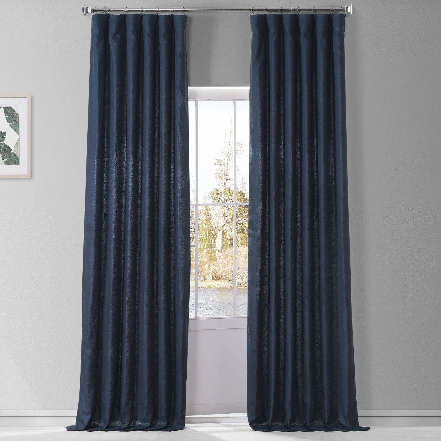 Briella Room Darkening Linen Curtain Panel, Native Navy, 50" W x 120" L