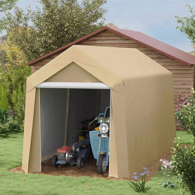7' X 12' Garden Storage Tent, Heavy Duty Outdoor Shed, Waterproof Portable Shed Storage Shelter With Ventilation Window And Large Door For Bike, Motorcycle, Garden Tools, Beige