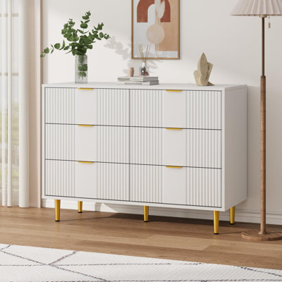 Fluted Dresser for Bedroom with Drawers, Tall Modern Chest of Drawers with Metal Handle, Wooden Closet Clothes Storage Organizer
