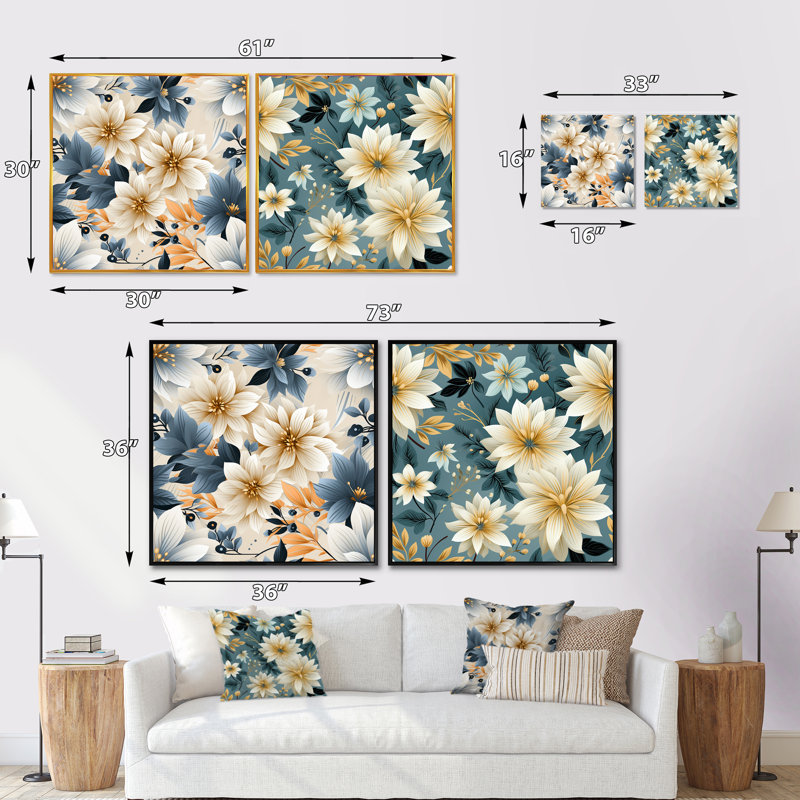 Owings - Ensemble de 2 collages floraux carrés, Cadre flottant brun, H 30 po x l 61 po