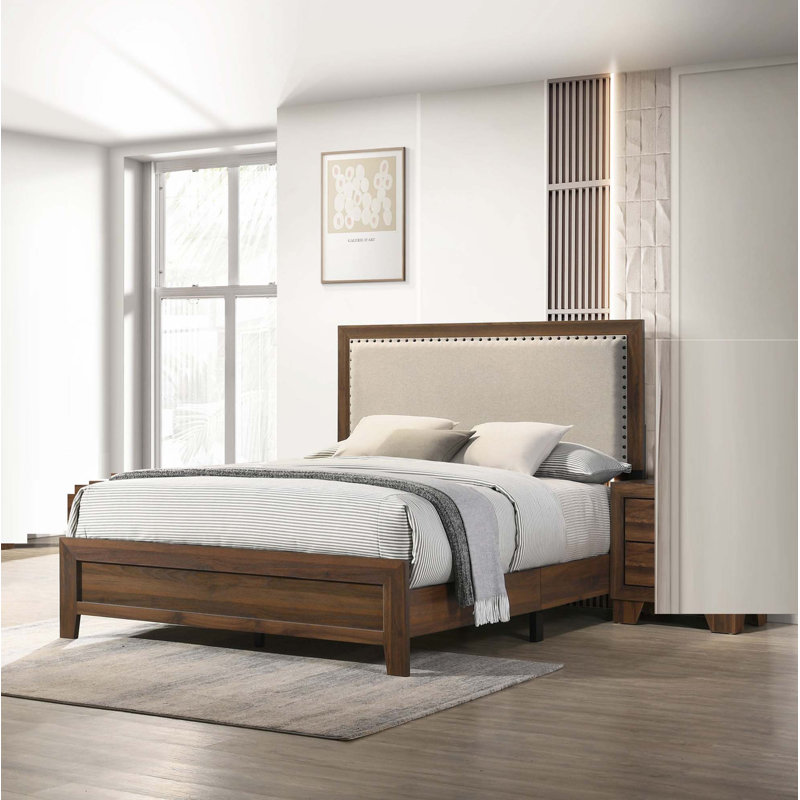 Lit plateforme en tissu, Marron, Grand