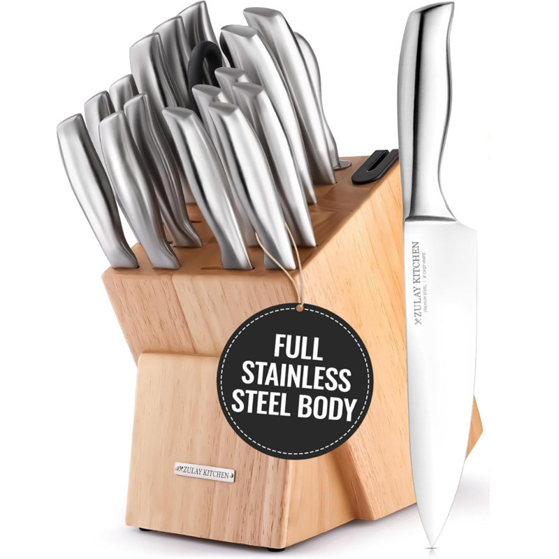 Zulay Kitchen Zulay Kitchen Premium 18-Piece Knife Set with Natural Wood Block and Built-in Sharpener