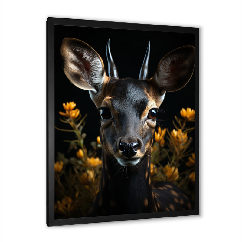 Black Antelope Selfie II - imprimé, Cadre d'angle fermé noir, H 20 po x l 12 po x P 1 po